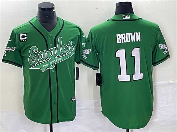 Men's Philadelphia Eagles #11 A. J. Brown Green With C Patch Cool Base Baseball Stitched Jersey,We sell and wholesale Men's Philadelphia Eagles #11 A. J. Brown Green With C Patch Cool Base Baseball Stitched Jersey on line form chian!